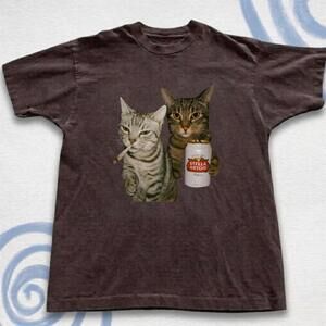 Brown Tee With Cat Graphic Tee